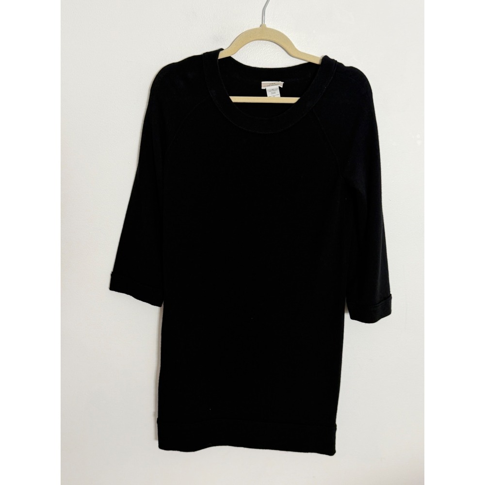 J.Crew Black 100% Cashmere Crew Neck Raglan 3/4 Sleeve Sweater Dress XS Women